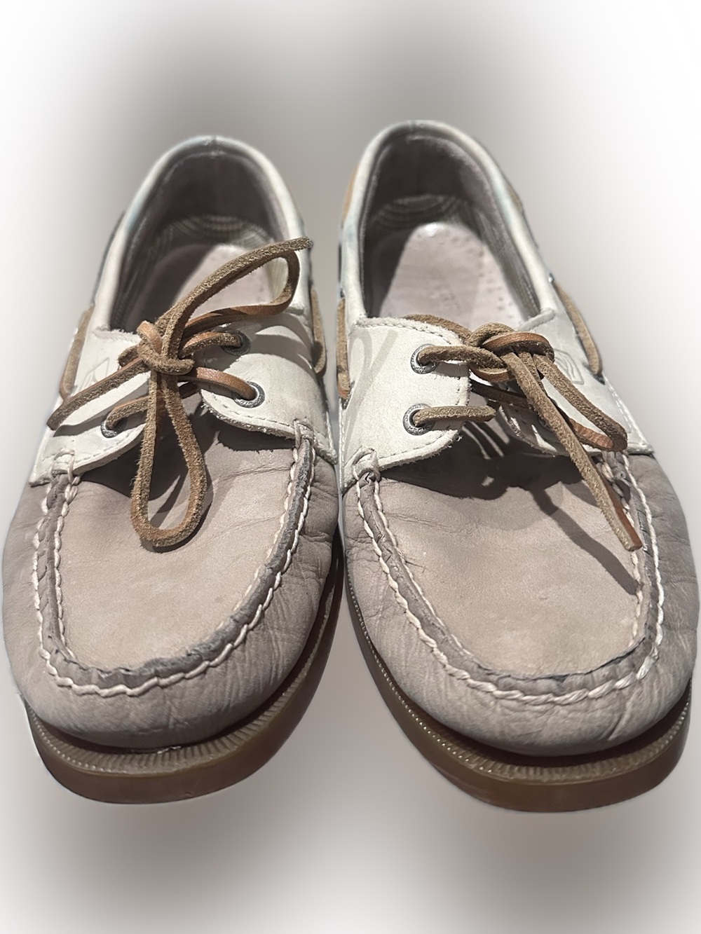 Sperry Women's Two-Tone Light Gray and Tan Boat Shoes